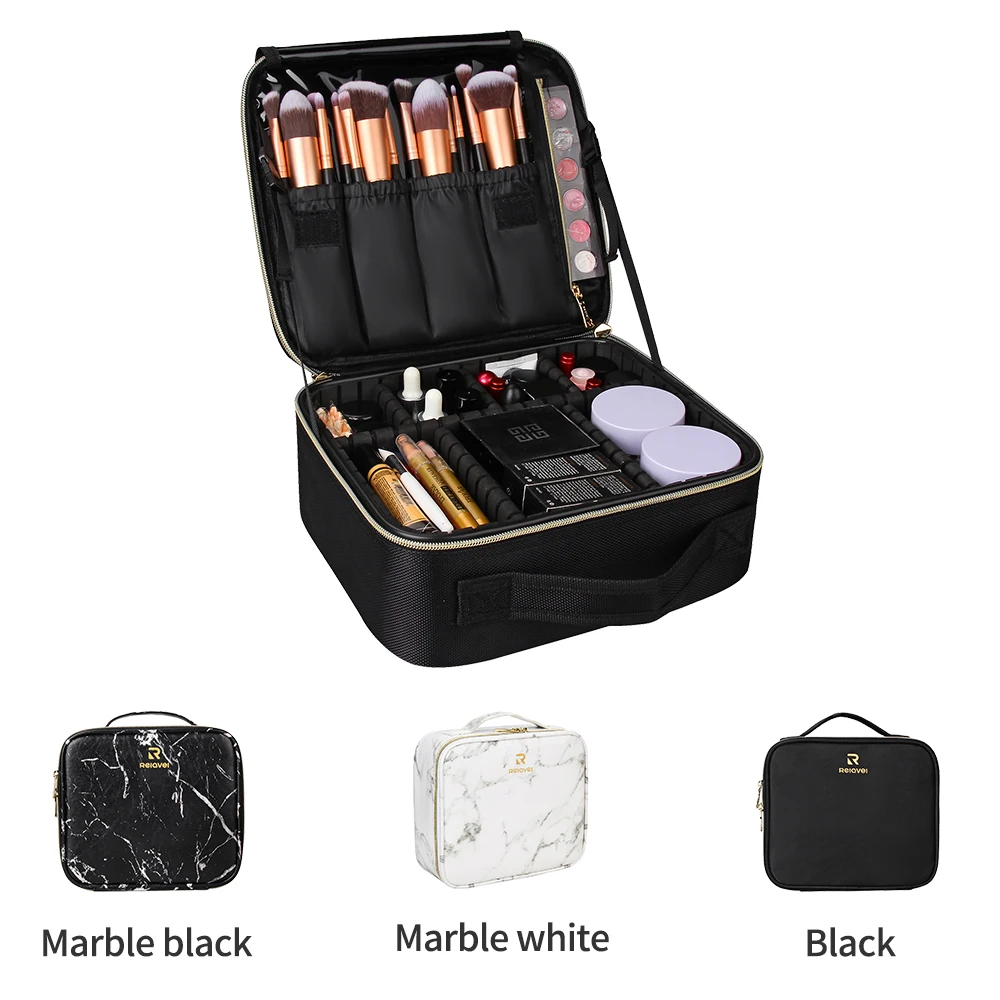 

Relavel 2021 New Luxury Portable Waterproof Train Adjustable Dividers Small Cosmetic Beauty Makeup Case For Artist, Black