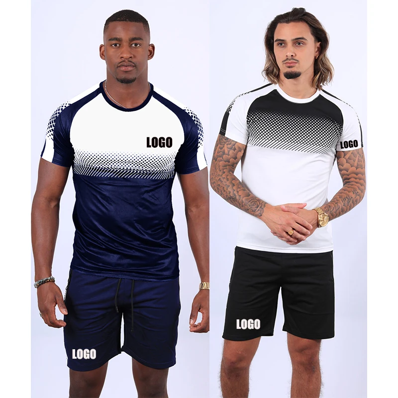 

Free Shipping Summer Men's T-shirt Set 2 Piece Men's Sportswear Suit Sports Fitness Custom Printed Short Sleeve Shorts Set Men, Customized color