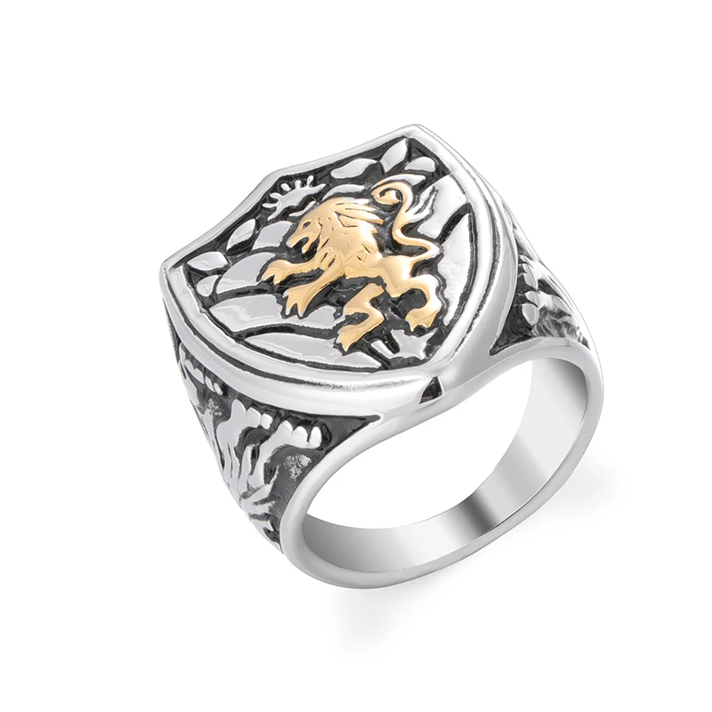 

JR0105 Retro Gray 14K Gold Plated Crown Lion Men's Stainless Steel Rings Jewelry