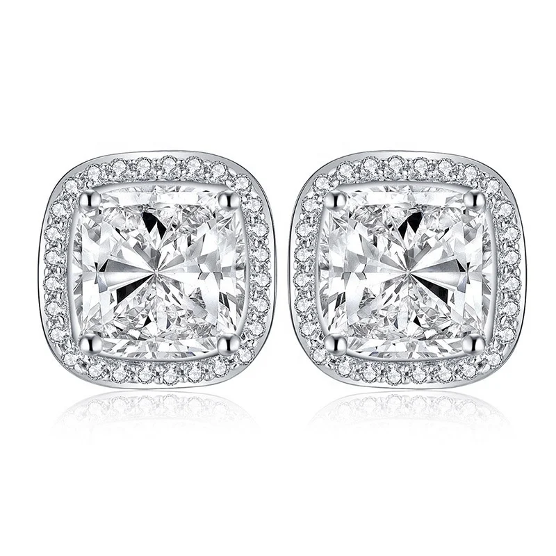 

Elegant Korean Style Women Jewelry 925 Silver Cushion Cut Stud Earrings