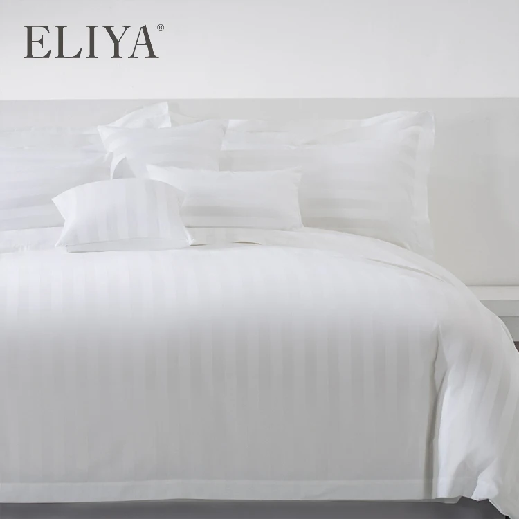 

ELIYA Wholesale Custom White 3cm Stripe Double Fluffy Hotel Luxury Bed Sheets Bedding Sets Egyptian Cotton