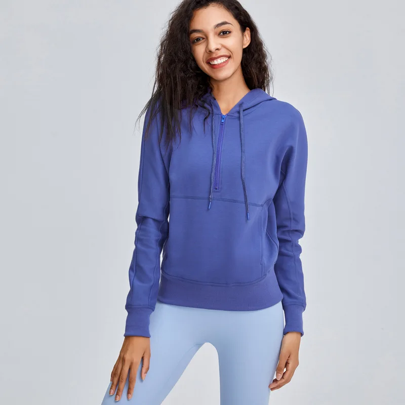 

Front Zipper Training Pullover Wholesale Warm-Up Soft Drawstring Hoodie Sports Sweatshirts For Winter