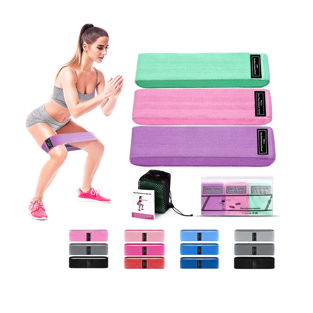 

Wholesale Custom Logo Set of 3 Exercise Hip Bands Set Fabric Booty Resistance Bands