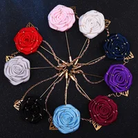 

Men's and women's suits jewelry brooches fabric rose camellia flower brooch lapel pins with chain for sale