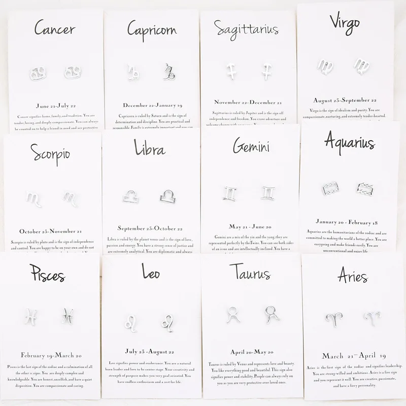 

Hot selling Zodiac Sign 12 Charm jewelry Gold silver earrings