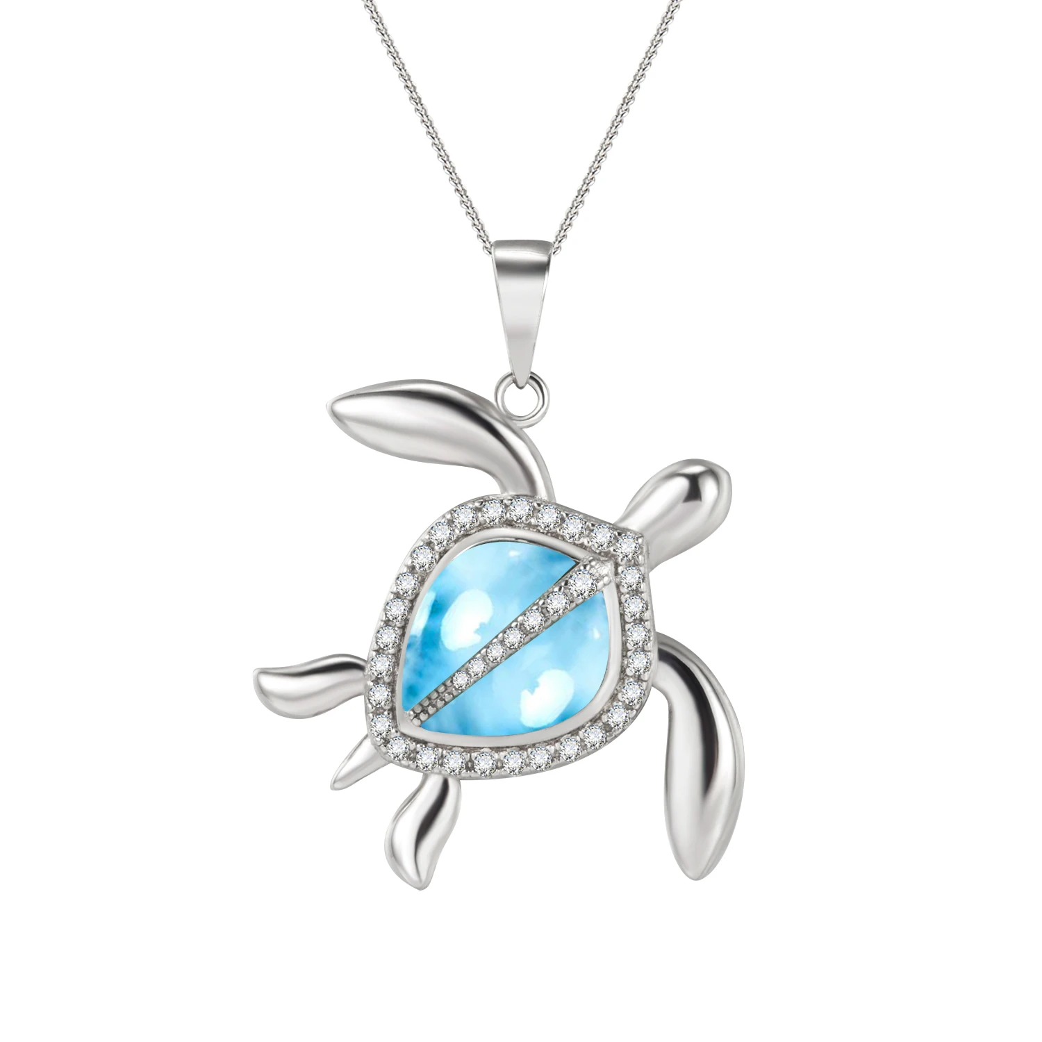 925 Sterling Silver Hawaiian Jewelry Natural Larimar Dominican Stone Jewelry Real Larimar Turtle Pendant Necklace