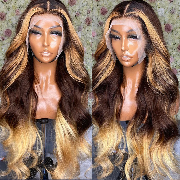 

34inch transparent hd ombre honey blond curly lace front wig virgin human hair wig ombre brown honey blonde wig
