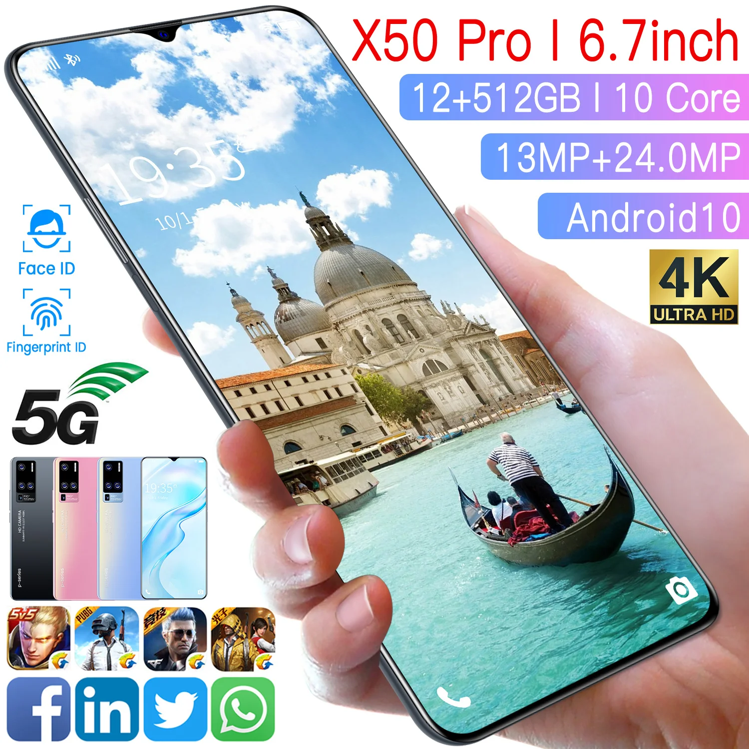 

X50 Pro 12GB+512GB 13MP+24MP 4800mAh New Mini Smart Android Mobile Cell Phone