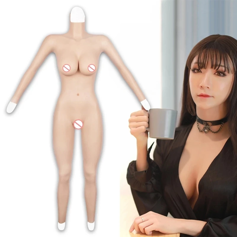 

7TH Sissy Shemale Silicone Full Body Suit Crossdresser Silicone E CUP Breast Forms Catheter Artifical Vagina Real Pussy Bodysui