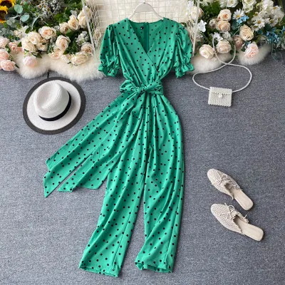 

2020 Summer Women Fashion Vintage Polka Dot Long Pants Jumpsuits