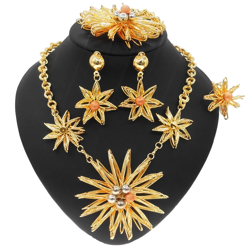 

Yulaili Fashion Gilded Jewelry Set Beautiful Flowers Wispy Empty Jewelry Sets African Ladies Birthday Party Wholesale Gift Set