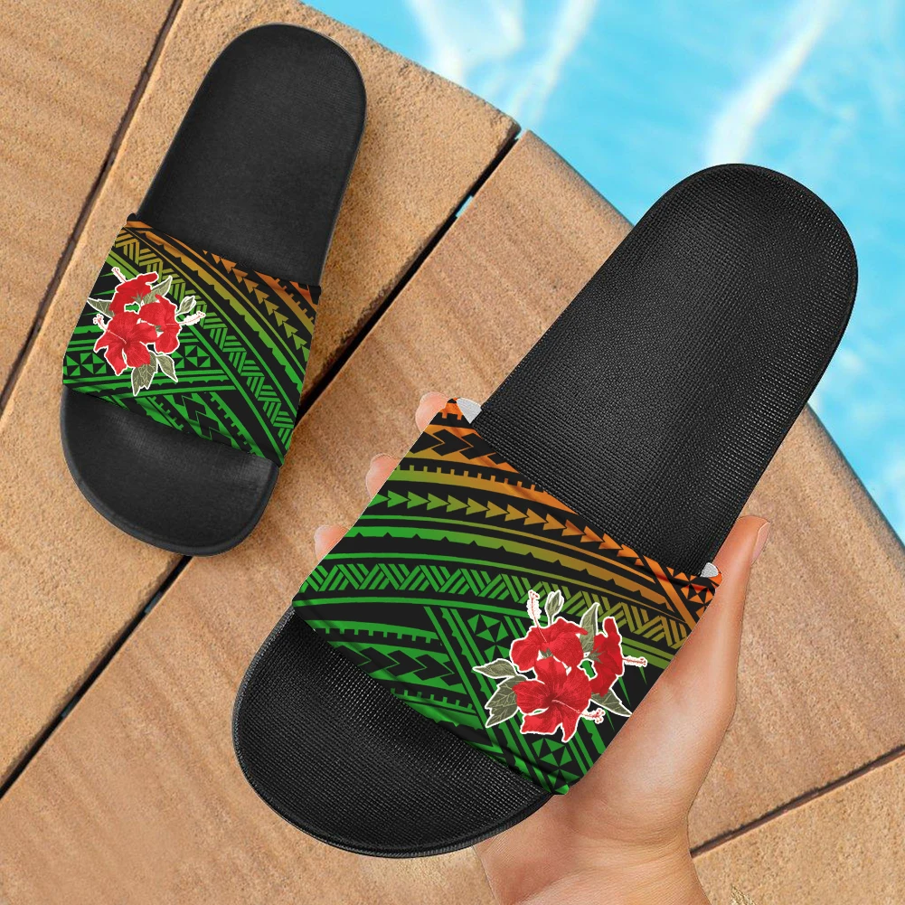 

Indoor outdoor fancy slippers hawaiian beach sandals hibiscus floral polynesian personalized custom logo slippers for men MOQ1, Like picture shows,support custom