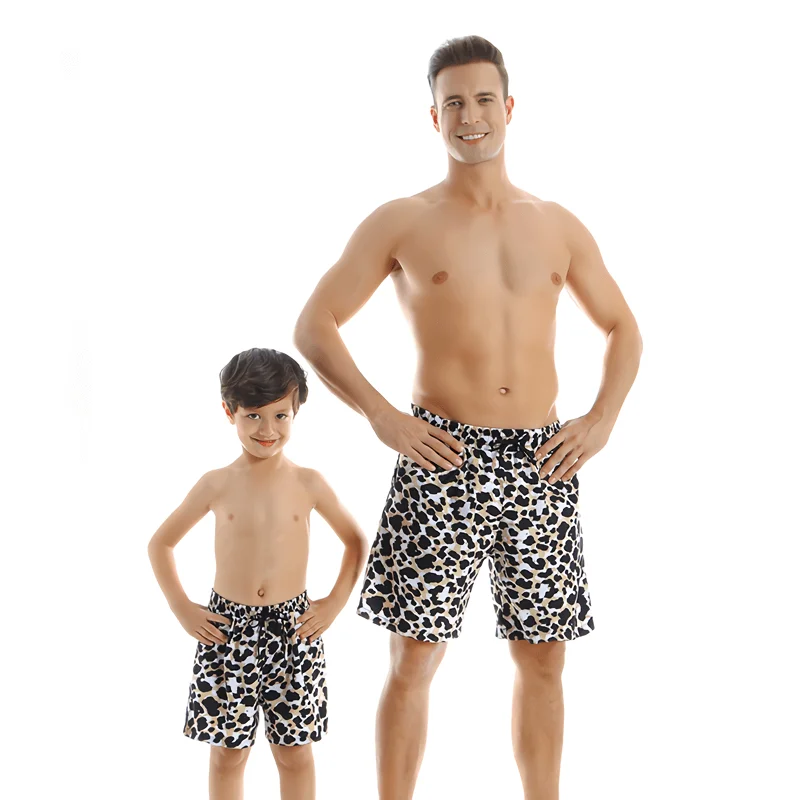 

Family Matching Leopard Print Quick Dry Sport Summer Kids Boy Men Beach Board Trunks Elastic Waist Father And Son Swim Shorts, Customized color