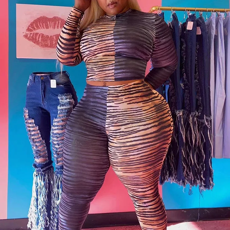 

Contrast Color Plus Size Long Sleeve Leopard Print Lounge Two Piece Pants Set Womens Workout Sets 4xl 5xl Outfits 2021 Trendy -P, Brown