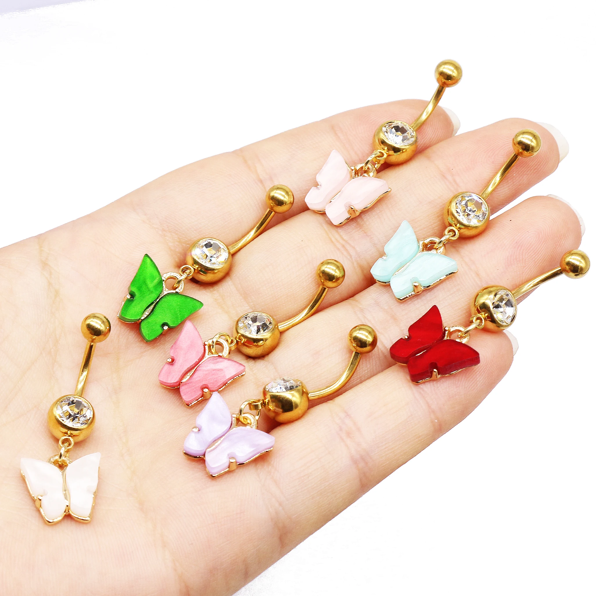 

Gaby gold Butterfly 316L Surgical Steel animal Belly Button Ring belly piercing jewelry, Pink/blue/red green/purple