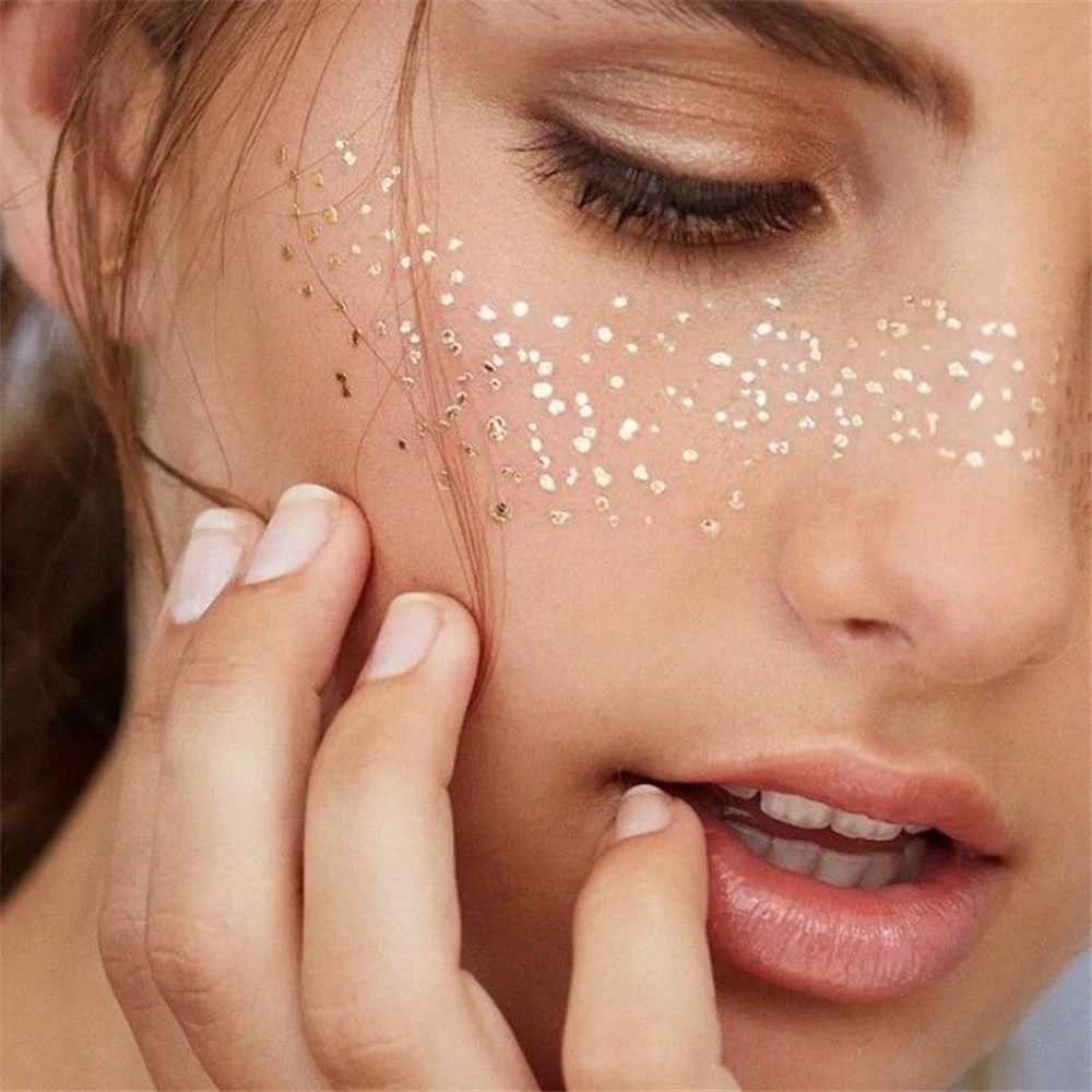 

2020 New Gold Face Temporary Tattoo Waterproof Blocked Freckles Makeup Stickers Eye Decal Wholesale Design Art