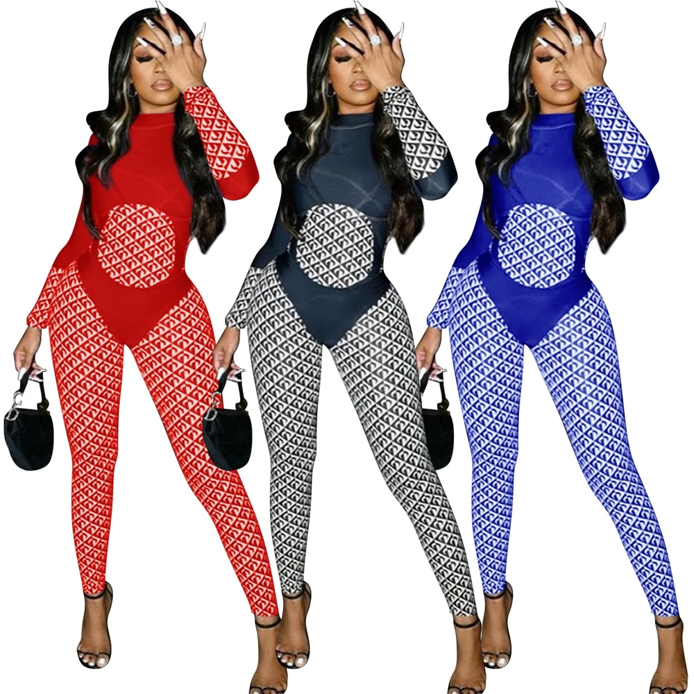 

2022 arrival new patterned high-waisted slim-fitting sports one piece elegant jumpsuit for women