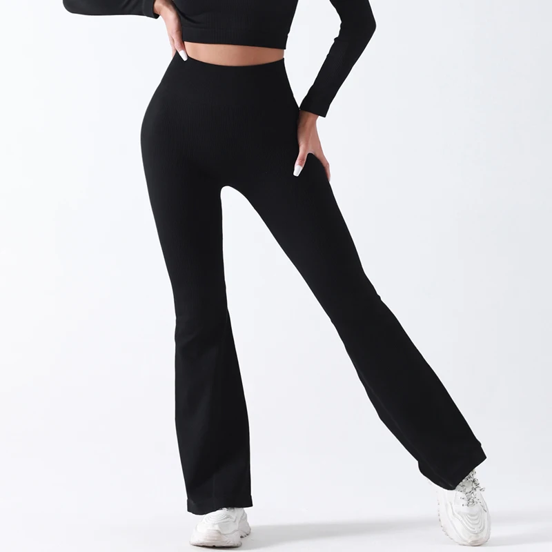 Customized Butt Lifting Yoga Pants Solid Color Gym Fitness Boot Leg Women Dance High Waist Sports Flared Leggings