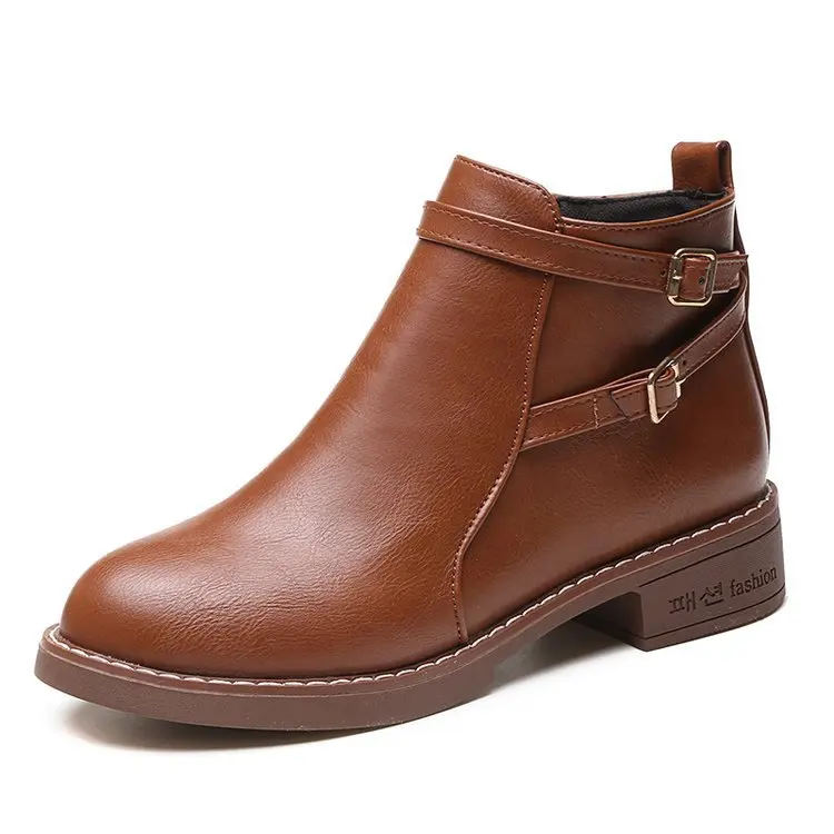 

Autumn winter new style large size low heel belt buckle short women's boots