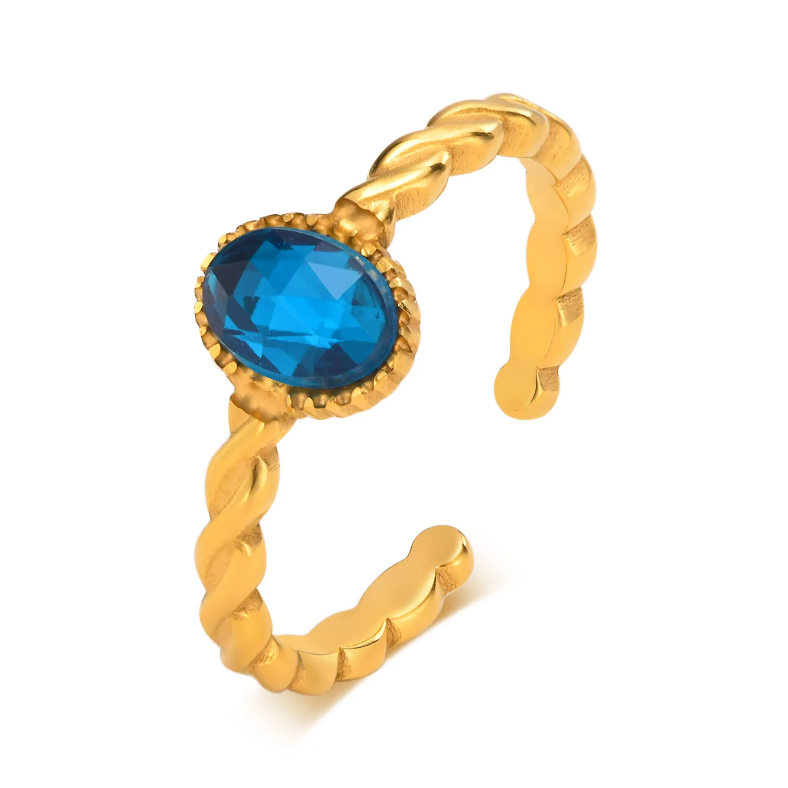 

Joolim Jewelry Wholesale 18K Gold Plated Twist Zirconia Open Stainless Steel Rings for Women