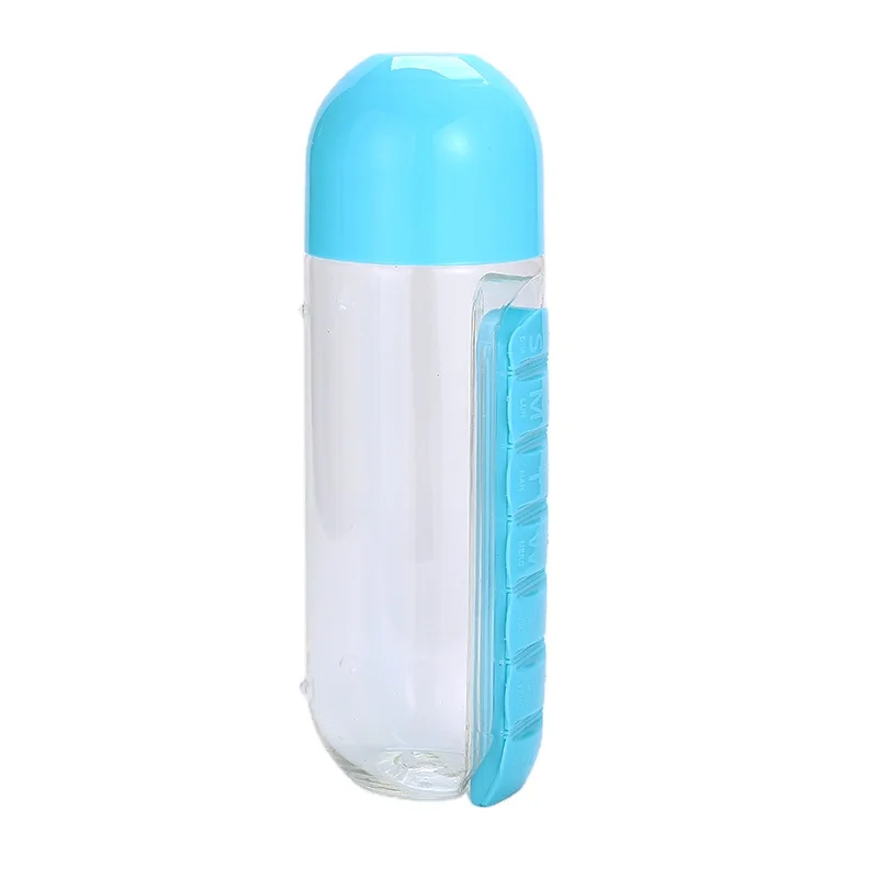 

Factory BPA Free 600ml Sport Plastic Water Bottle with pill storage box drinking water bottle, Customized color