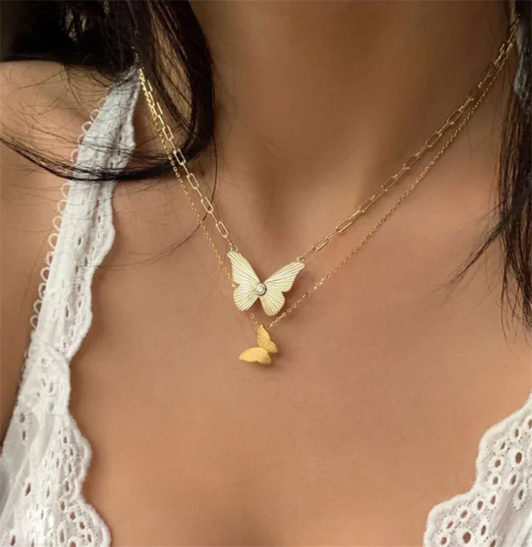 

2021 Women Fashion Alloy Gold Plated Chain Custom Butterfly Charm Pendant Choker Necklace, Picture shows