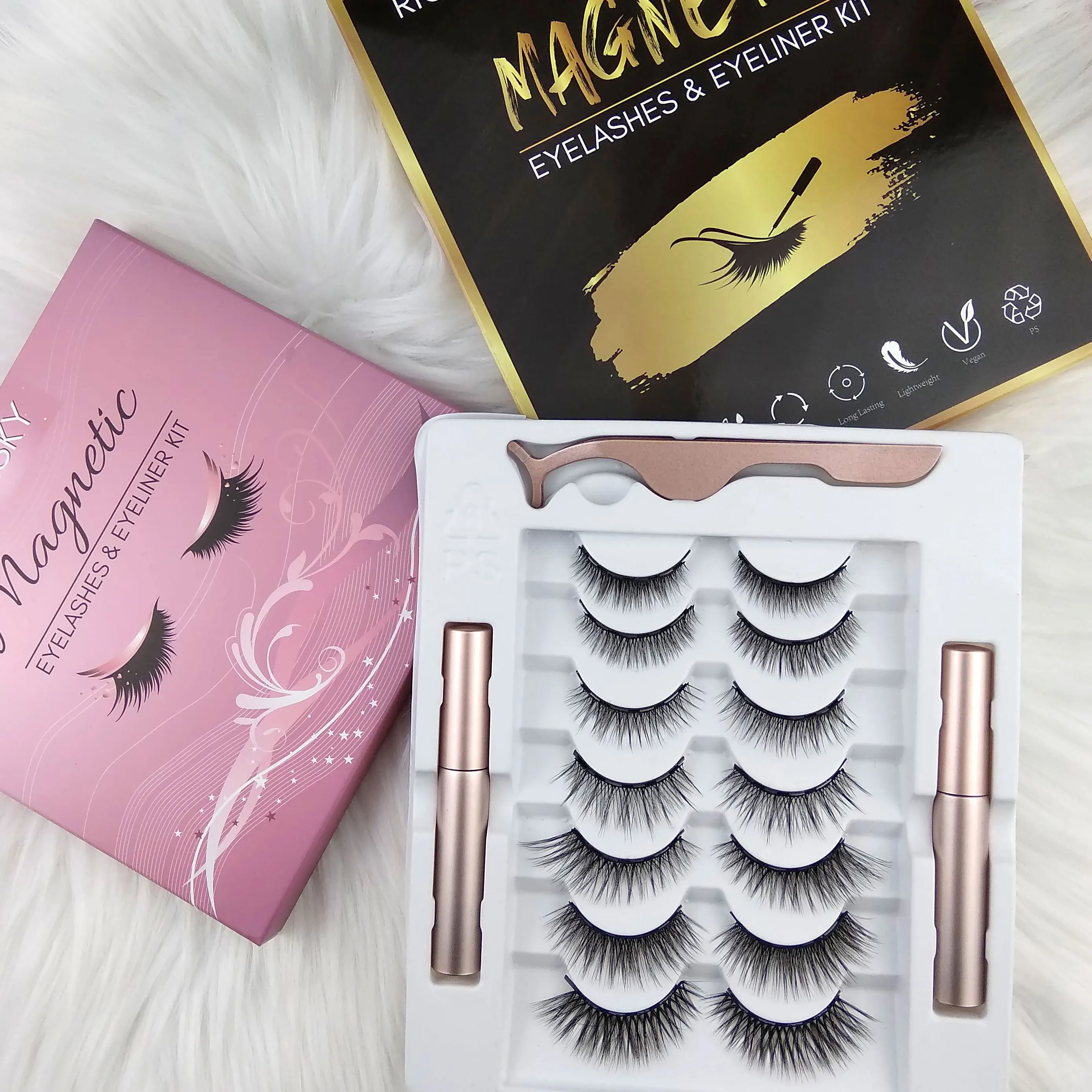 

Magnetic Eyelashes 3D Mink Eyelashes Magnetic Eyeliner Magnetic Lashes Short False Lashes Lasting Handmade Eyelash Makeup Tool, Natural black& colorful