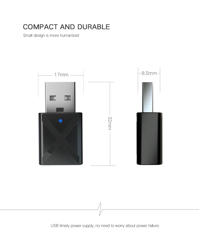 KN320 USB Bluetooth Transmitter Receiver, 2 in 1 USB Bluetooth 5.0 Transmitter Receiver AUX Audio Adapter for TV/PC/Car - ANKUX.COM