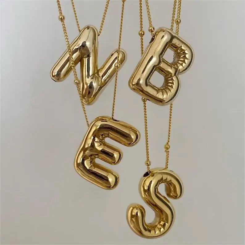 

Custom Gold Filled Chunky Bubble Alphabet Letter Necklace Jewelry Personalized 3D Balloon Initial Pendant Necklace For Women Gif