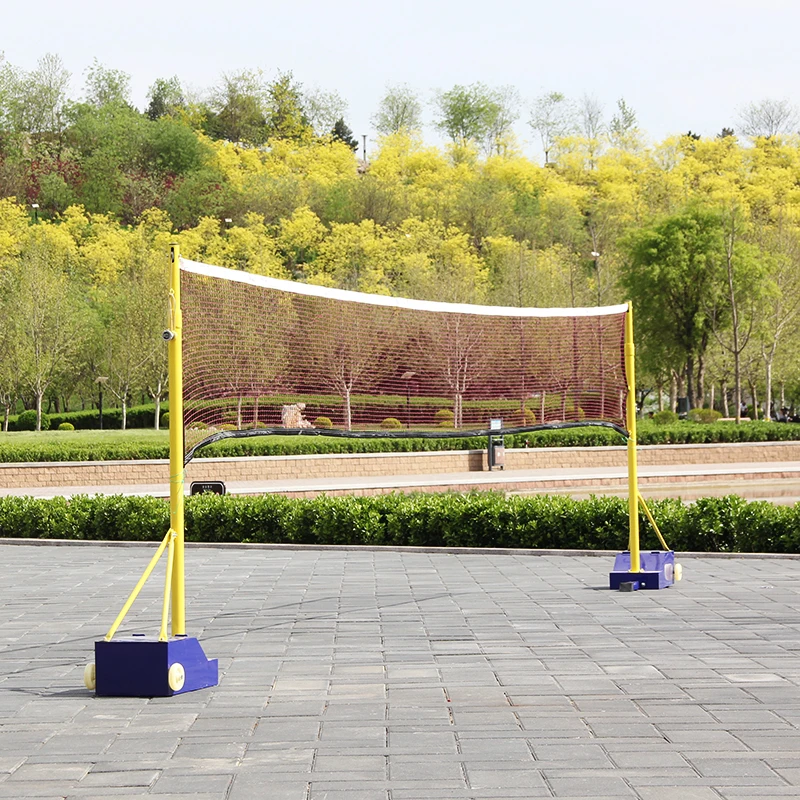 

weighable moveable steel portable badminton net post with wheels, Blue