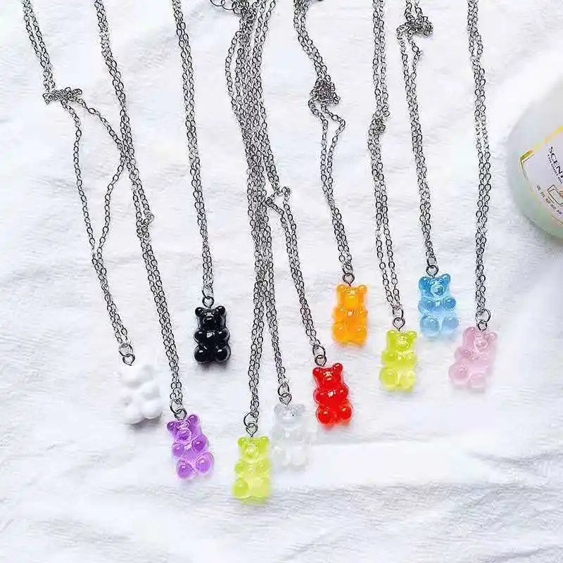 

Cute Colorful Bear Gummy Necklace Cold Wind Temperament Clavicle Chain Female Trend Simple Pendant Necklace, Picture shows