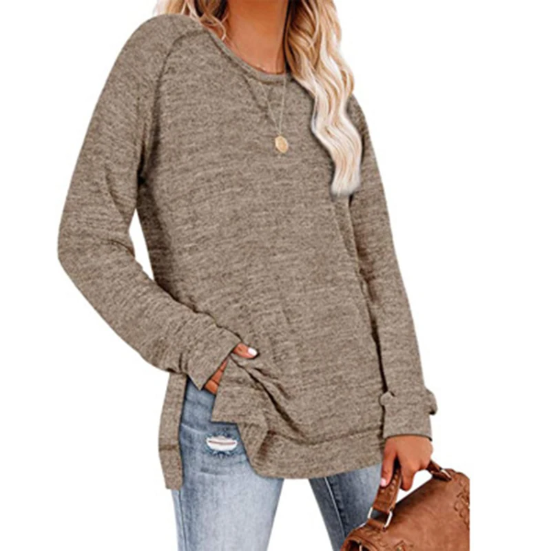 

Rummany Women loose fit pullover pofuduk sweatshirt Solid Loose Casual Blouse slip bottom, Customized colors