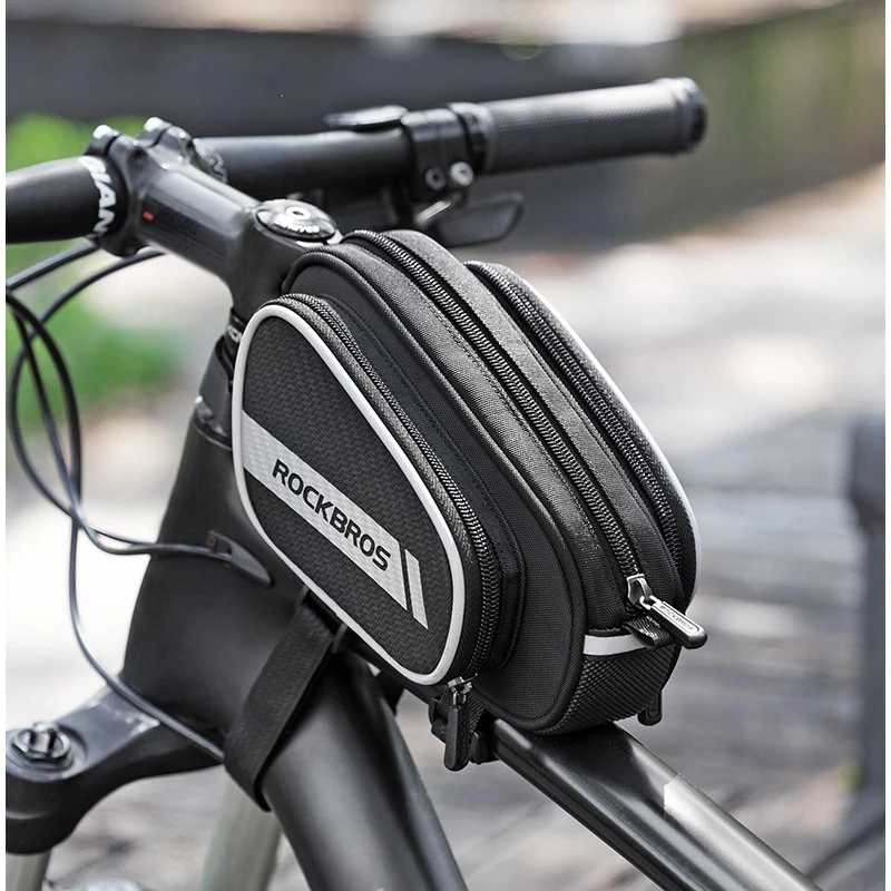 

ROCKBROS Front Frame Reflective Strip Phone Bag Bicycle MTB Top Tube Large Capacity Bag Bike Accessories, Customized