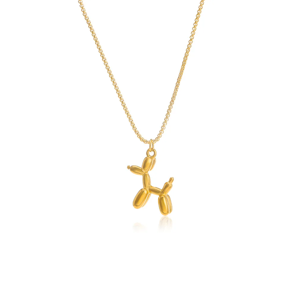 

Trendy Tarnish Free Jewelry Waterproof 18K Gold Plated Stainless Steel Cute Balloon Puppy Dog Pendant Necklace YF3212