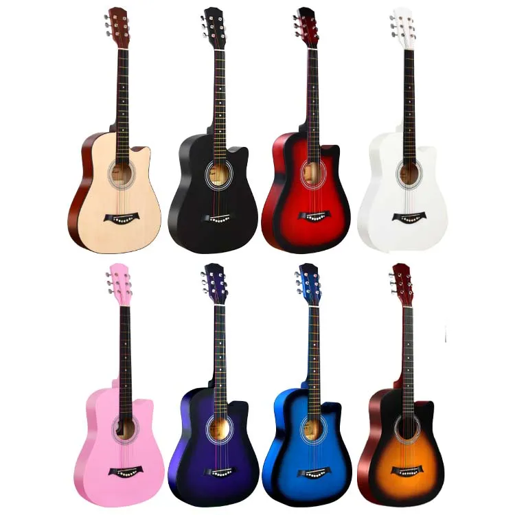 

Wholesale 38 multiple colorful linden basswood plywood acoustic guitar/cheap 38 inch Jieyang guitar, Natural/bk/vts/bls/3ts/rds/white/pink/bls