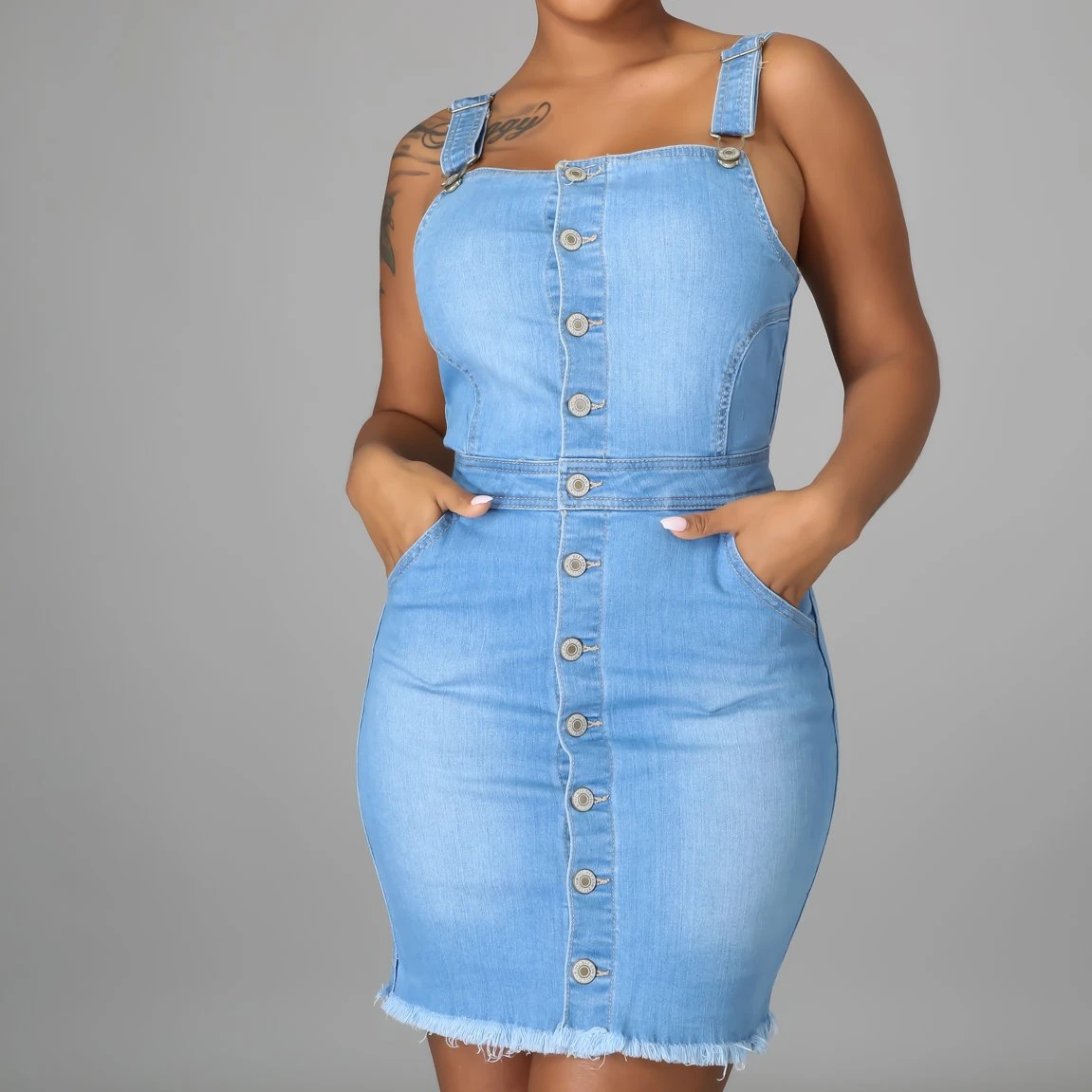 

QC3271 - INS Fashion washed sleeveless jean dresses summer denim dress women