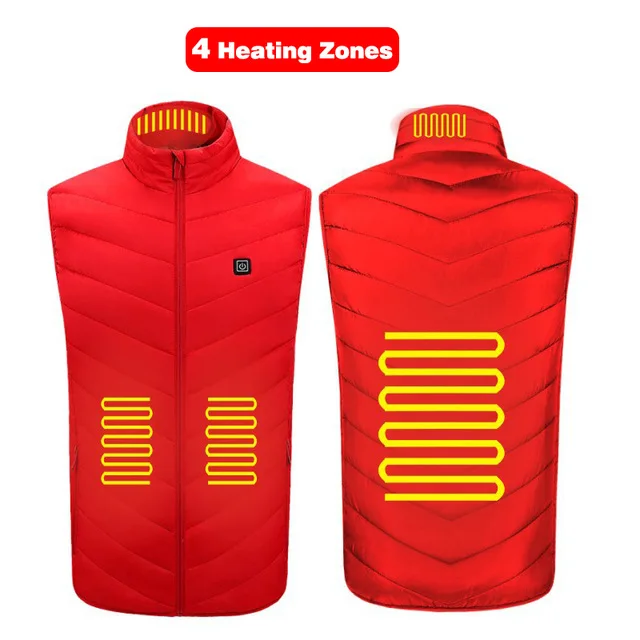 

New Design Black Cotton 4 Heating Zones Clothes Unisex USB Heated Vest Jacket, Red, black, blue, camouflage