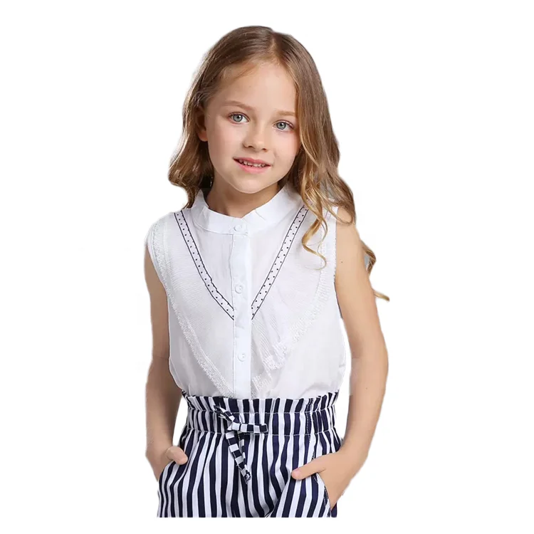 

Kids clothing summer new Korean version of the white sleeveless children's shirt 2019 trend fashion wild girls shirt
