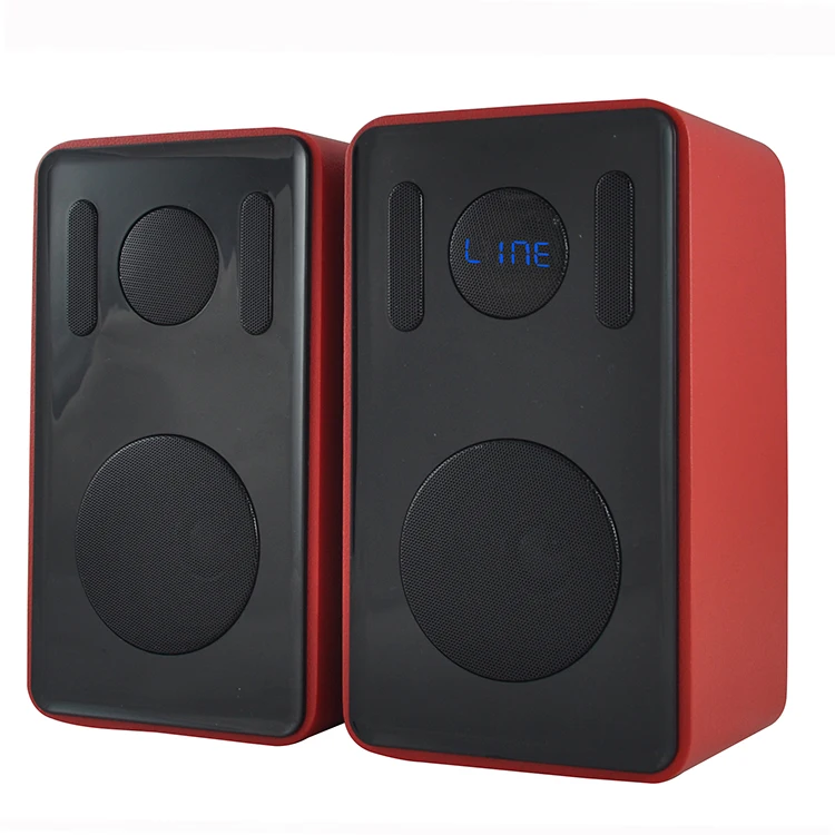 

Multifunction 50W Wooden PU Leather Bluetooth USB TF Bookshelf Speaker Pair For TV, Black red and turquoise