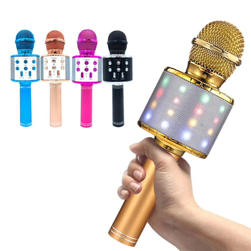 

WS858L Recording USB BT Professional Studio Karaoke Microphone Colorful LED Light Wireless Microphone Speaker