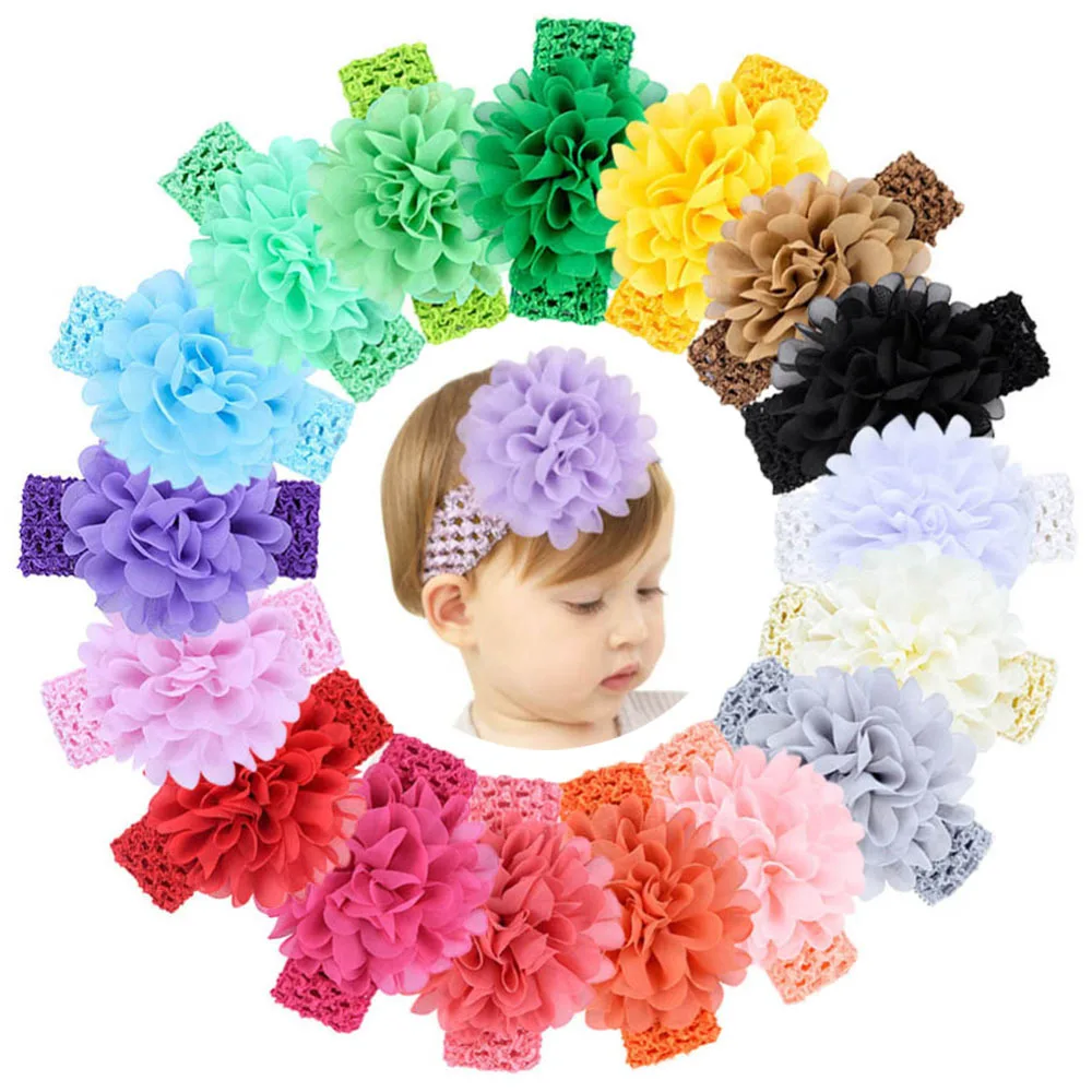 

free shipping elastic head band with silk flower hair bows for newborns
