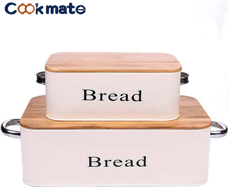 

Modern Bread Box Pastries Storage Container with Bamboo Cutting Board Lid Space Saving Bin for Kitchen Counter White, Natural bamboo/customized