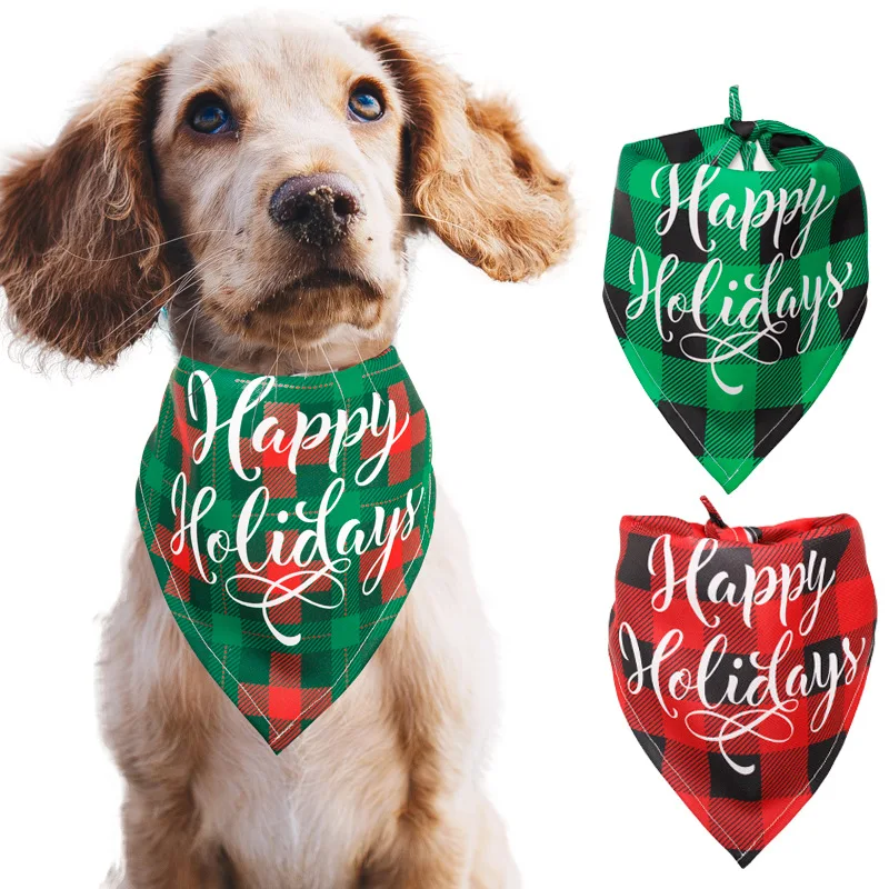 

Plaid Printed Triangle Sublimation Christmas Cotton Luxury Pet Bibs Dog Scarfs Bandana