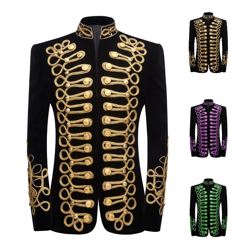 

Hand make Men Blazer Designs Black Gold Velvet Jacket Luxury Suits Coat Fashion Men Blazer Suit Slim Costume Homme Plus Size, Picture color