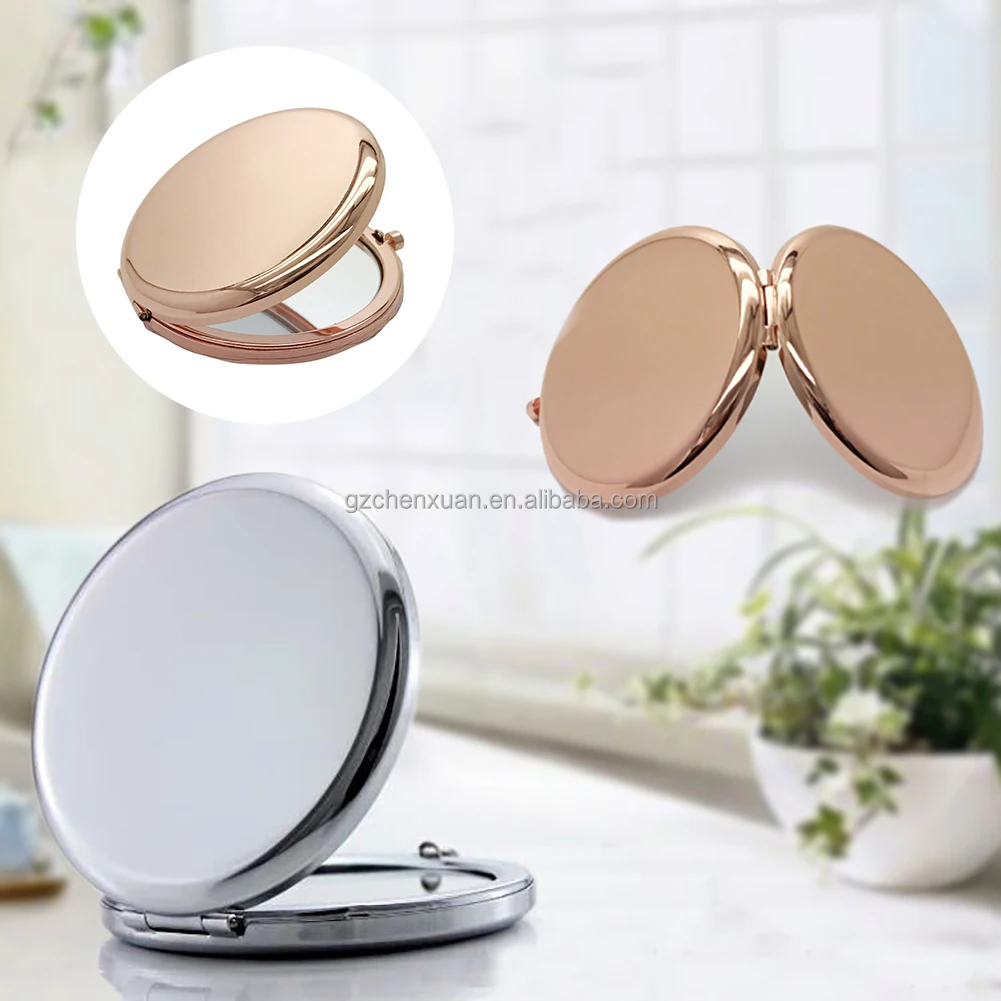 

Portable Folding Mirror Compact Stainless Steel Metal Makeup Cosmetic Pocket Mirror Rose Gold DIY Custom Logo Personalized, Gold,silver,rose gold
