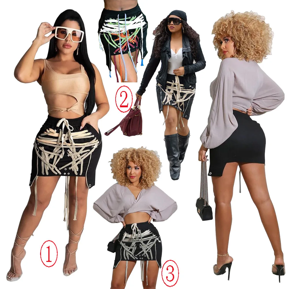 

2021 new Irregular short skirts fashion strings Lace-up sexy dresses for women, As picture show