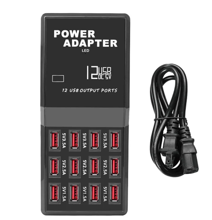 

12-port smart charging station 5V 2.1A multi-port USB fast charging charger mobile tablet digital adapter, Black