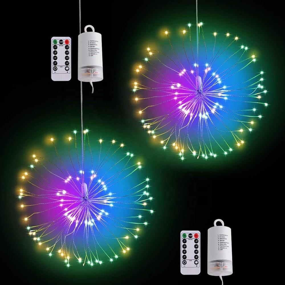 
2pack Firework Lights 120 led Copper Wire Starburst String Lights 8 Modes Battery Operated Remote Christmas Hanging Lights 