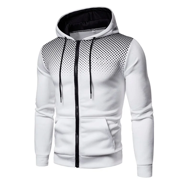 

2021 Fashion Autumn Men's White Multi Color Polyester Long-sleeved Zip Up Hoodies, Custom colors