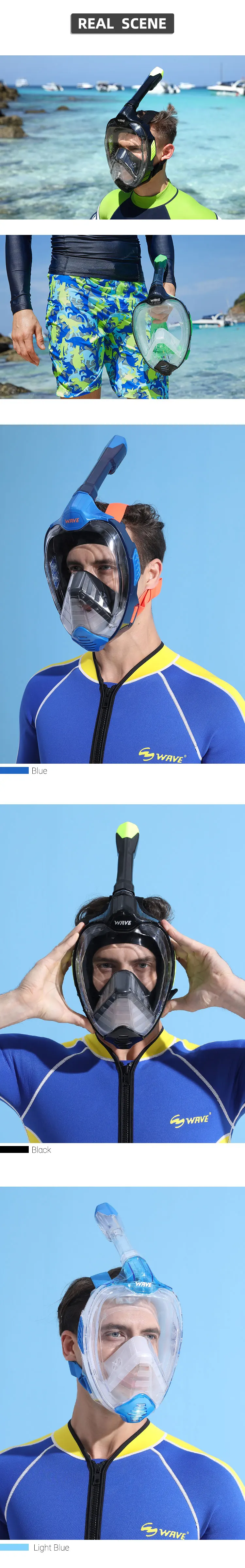 Custom Full Face Snorkel Mask Breath Folding Diving Snorkeling Mask For